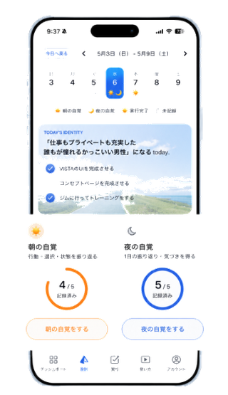 1日5回の内省画面のモックアップ